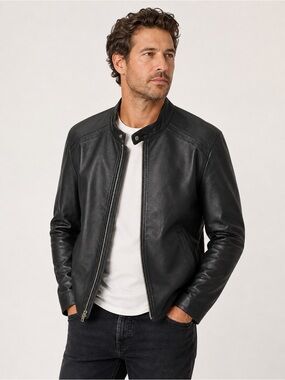 NWOT Black Faux Leather Moto Jacket Medium Biker Zip Front Lined Classic